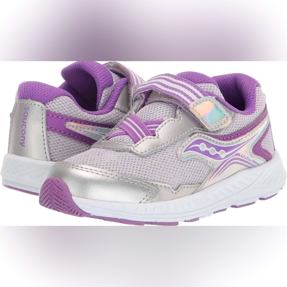 🦶Saucony Girls Child Ride 10 Jr Silver Purple US 4W